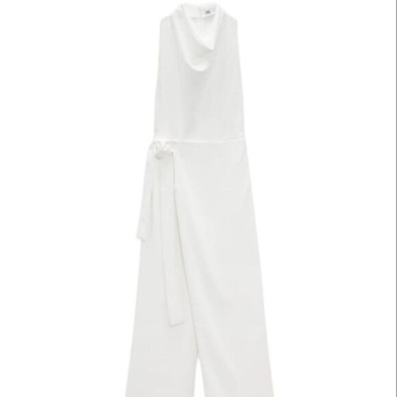NEW ZARA FLOWY WRAP FRONT JUMPSUIT ECRU4043/282